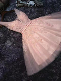 Ndyad Neck Short Pink Lace Prom Dress,Sweet HomeComing Dress HZ1024