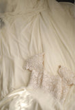 Ndyad Square Neck Chiffon Lace Empire Dress Long Prom Dress Beaded Wedding Dress HZ1024