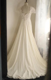 Ndyad Square Neck Chiffon Lace Empire Dress Long Prom Dress Beaded Wedding Dress HZ1024