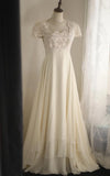 Ndyad Square Neck Chiffon Lace Empire Dress Long Prom Dress Beaded Wedding Dress HZ1024