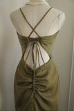 Ndyad V-Neck Satin Long Prom Dress Elegant Spaghetti Strap Formal Dress HZ1024