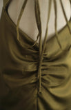 Ndyad V-Neck Satin Long Prom Dress Elegant Spaghetti Strap Formal Dress HZ1024