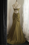 Ndyad V-Neck Satin Long Prom Dress Elegant Spaghetti Strap Formal Dress HZ1024