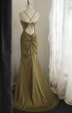 Ndyad V-Neck Satin Long Prom Dress Elegant Spaghetti Strap Formal Dress HZ1024