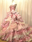 Ndyad Pink Strapless Satin Tulle Sequin Beaded Diamond Long Ball Gown HZ1024