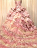 Ndyad Pink Strapless Satin Tulle Sequin Beaded Diamond Long Ball Gown HZ1024