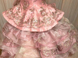 Ndyad Pink Strapless Satin Tulle Sequin Beaded Diamond Long Ball Gown HZ1024