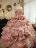 Ndyad Pink Strapless Satin Tulle Sequin Beaded Diamond Long Ball Gown HZ1024