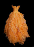 Ndyad Orange Strapless Evening Dress Tulle Long Ball Gown HZ1024