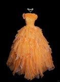 Ndyad Orange Strapless Evening Dress Tulle Long Ball Gown HZ1024