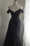Ndyad Black Mermaid Spaghetti Strap Satin Diamond Long Prom Dress Simple Evening Dress HZ1024