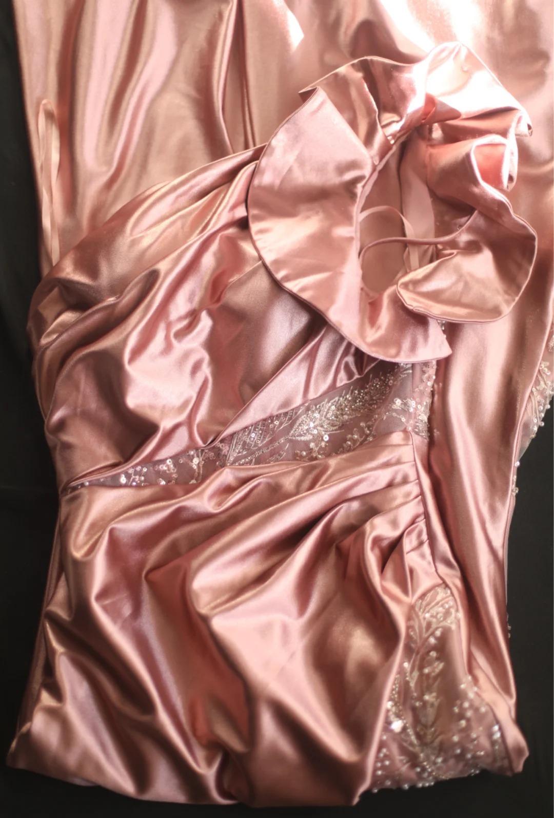Ndyad Mermaid One Shoulder Satin Beaded Sequin Long Prom Dress Bridalmaid Dress HZ1024
