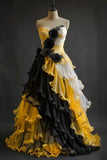 Ndyad A-Line Sweetheart Neck Strapless Chiffon Long Prom Dress Applique Evening Gown HZ1024