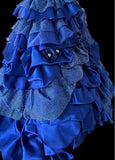 Ndyad A-Line Strapless Satin Tulle Long Ball Dress Klein Blue 3D Applique Evening Dress HZ1024