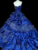 Ndyad A-Line Strapless Satin Tulle Long Ball Dress Klein Blue 3D Applique Evening Dress HZ1024