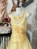 Evafashion Yellow A-Line Boat Neck Tulle Long Prom Dress Simple Embroidery Applique Evening Dress HZ1024