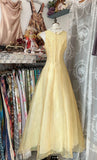 Evafashion Yellow A-Line Boat Neck Tulle Long Prom Dress Simple Embroidery Applique Evening Dress HZ1024