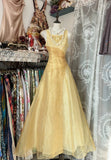 Evafashion Yellow A-Line Boat Neck Tulle Long Prom Dress Simple Embroidery Applique Evening Dress HZ1024