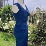 Ndyad Midnight Blue Mermaid Gown ??V Neck Pretty Prom Dress for Events&Party HZ1024