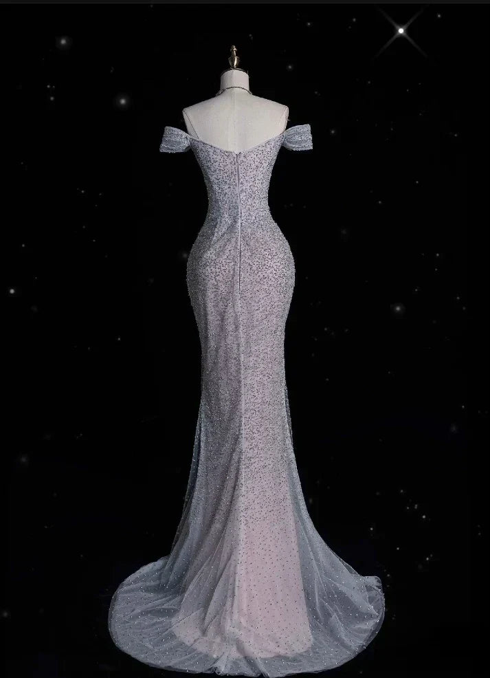 Ndyad Gown?? Off The Shoulder Tulle Sequins Long Prom Dress for Formal Events &Quinceanera HZ1024