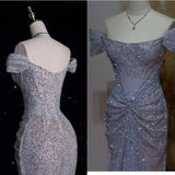 Ndyad Gown?? Off The Shoulder Tulle Sequins Long Prom Dress for Formal Events &Quinceanera HZ1024