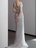Ndyad Gown?? Off The Shoulder Tulle Sequins Long Prom Dress for Formal Events &Quinceanera HZ1024
