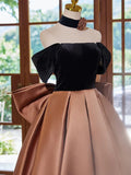 Evafashion Off Shouder Satin Brown Long Prom Dress, Brown Long Formal Dress HZ1024