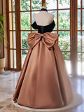 Evafashion Off Shouder Satin Brown Long Prom Dress, Brown Long Formal Dress HZ1024