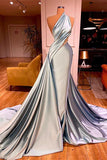 Ndyad Mermaid One Shoulder Satin Long Evening Dress Prom Dress HZ1024