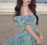 Evafashion A-Line off-shoulder organza print Long Prom Dress Birthday Adult Ceremony Dress HZ1024