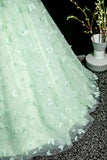 Ndyad A-Line Tulle Beaded Sequin Long Prom Dress, Beautiful 3D Butterfly Evening Dress HZ1024