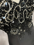 Ndyad Black Mermaid Satin Beaded Sequin Long Prom Dress, Sweetheart Neck Evening Dress HZ1024