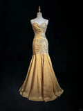 Ndyad Green Mermaid Spaghetti Strap Satin Beaded Sequin Long Prom Dress Sweetheart Neck Evening Dress HZ1024