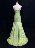 Ndyad Green Mermaid Spaghetti Strap Satin Beaded Sequin Long Prom Dress Sweetheart Neck Evening Dress HZ1024