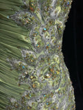 Ndyad Green Mermaid Spaghetti Strap Satin Beaded Sequin Long Prom Dress Sweetheart Neck Evening Dress HZ1024