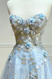 Ndyad A-Line Sweetheart Tulle Appliques Long Prom Dress, Strapless Evening Dress HZ1024