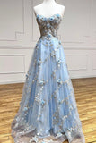 Ndyad A-Line Sweetheart Tulle Appliques Long Prom Dress, Strapless Evening Dress HZ1024
