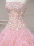 Ndyad Mermaid Strapless Tulle Sequined Long Prom Dress, Sweet Embroidered Applique Wedding Dress HZ1024