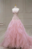 Ndyad Mermaid Strapless Tulle Sequined Long Prom Dress, Sweet Embroidered Applique Wedding Dress HZ1024