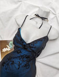 Ndyad Blue Mermaid Spaghetti Strap Tulle Beading Long Prom Dress V-Neck Vintage Party Dress HZ1024