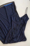Ndyad Blue Mermaid Spaghetti Strap Tulle Beading Long Prom Dress V-Neck Vintage Party Dress HZ1024
