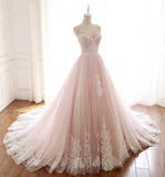 Evafashion A Line Spaghetti Strap Tulle Beaded Long Prom Dress Sweet Applique Wedding Dress HZ1024
