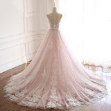 Evafashion A Line Spaghetti Strap Tulle Beaded Long Prom Dress Sweet Applique Wedding Dress HZ1024