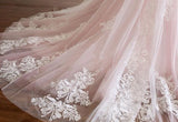Evafashion A Line Spaghetti Strap Tulle Beaded Long Prom Dress Sweet Applique Wedding Dress HZ1024