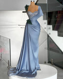 Ndyad Mermaid Sweetheart Satin Long Prom Dress Beaded One Shoulder Formal Evening Dress HZ1024