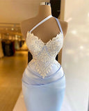 Ndyad One Shoulder Satin Beaded Long Prom Dress Sequin Appliqu¨¦ Evening Dress HZ1024