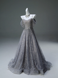 Ndyad Spaghetti Strap Mesh Sequin Long Prom Dress Graduation Prom Adult Ceremony Dress HZ1024