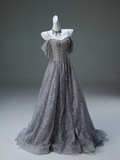 Ndyad Spaghetti Strap Mesh Sequin Long Prom Dress Graduation Prom Adult Ceremony Dress HZ1024