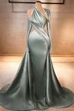 Ndyad Mermaid Irregular Collar Satin Rhinestone Halter Ruffled Long Prom Dress Formal Evening Gown HZ1024