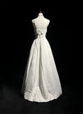 Ndyad Spaghetti Strap Beaded Satin Long Prom Dress White Wedding Dress Graduation Prom Dress HZ1024